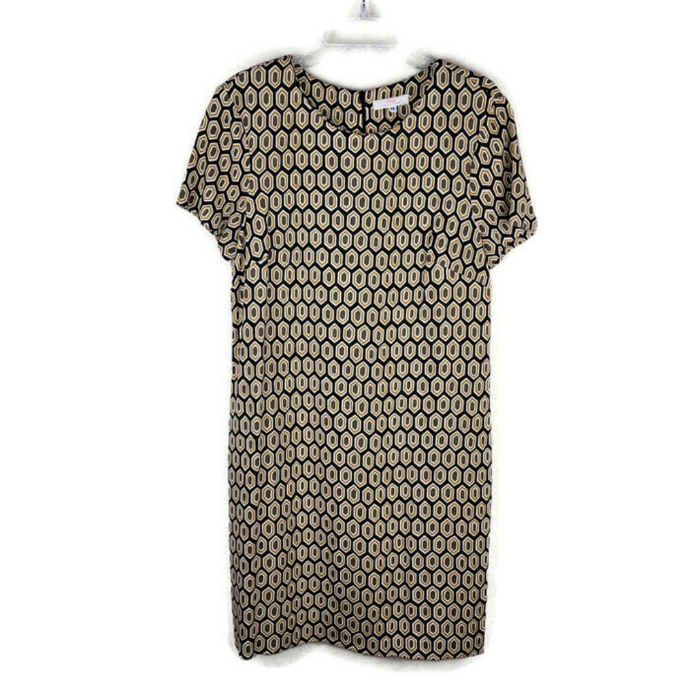 Trina Trina Turk Womens Dress‎ M Gold/Navy Geoprint Back Zip Short Sleeve Dress